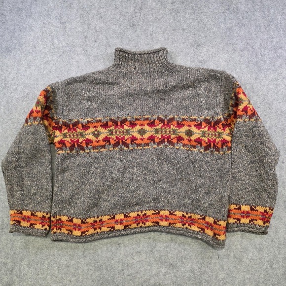 Vintage Abercrombie & Fitch Sweater Womens Medium Gray Wool Rollneck Fair Isle - Picture 9 of 11